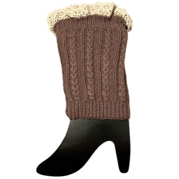 NWT boot cuffs leg warmers tan with ecru lace trim - Picture 1 of 6